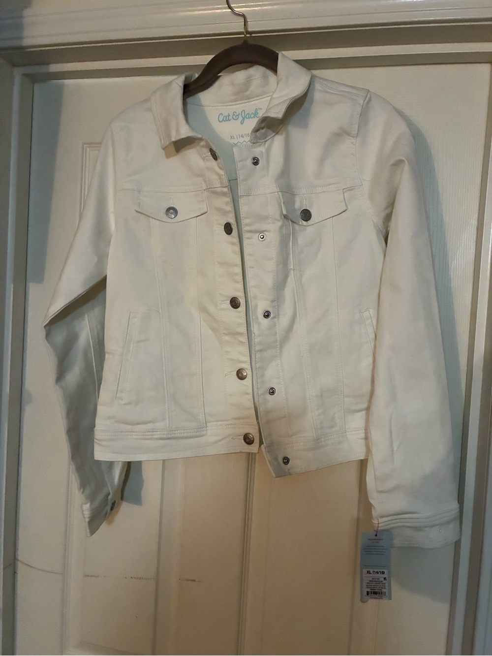 Cat & Jack Cream Denim Jean Jacket - Off-White Button Front. Xl girls